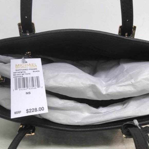 Michael Kors Saffiano Frame Black Leather Tote Bag - Picture 5 of 5